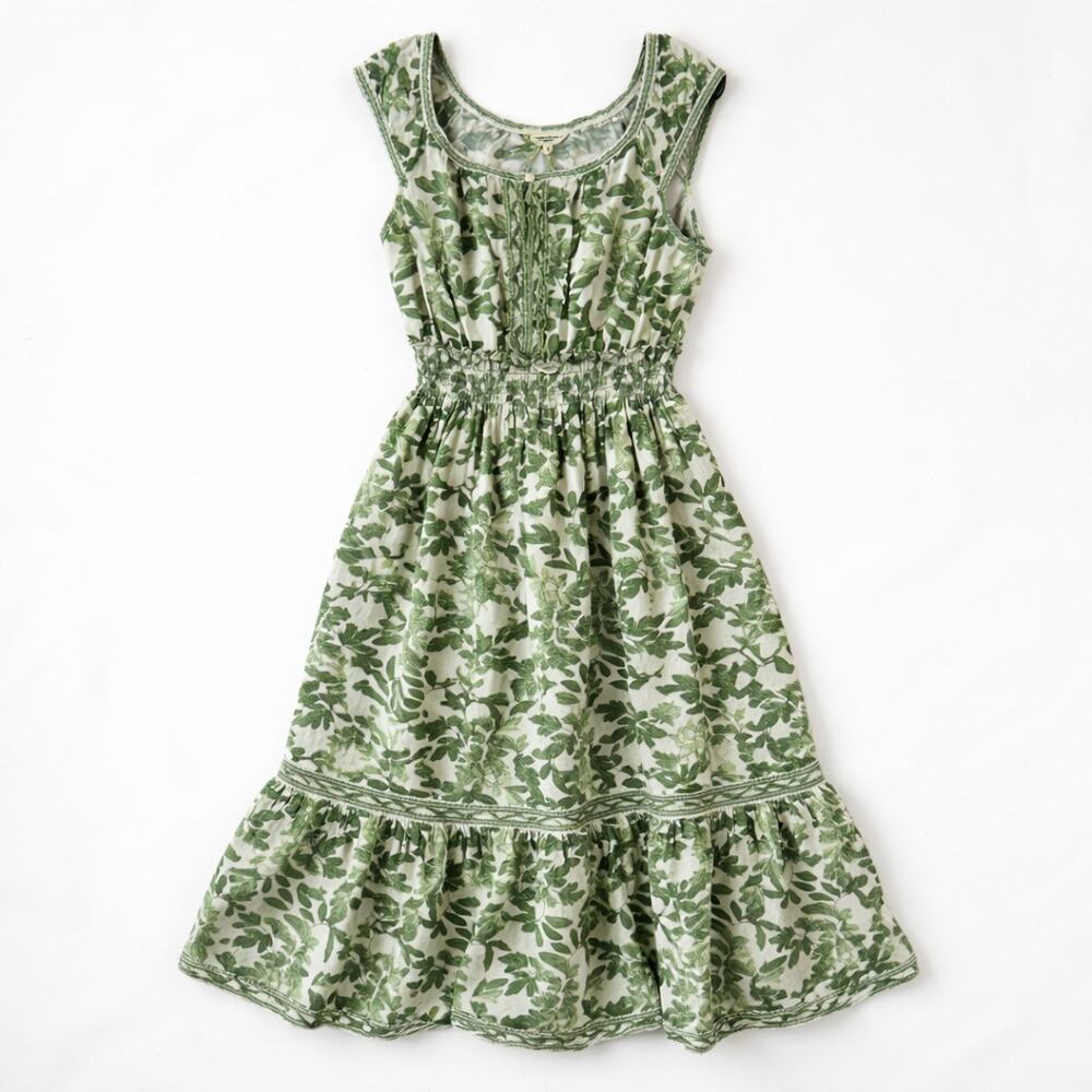 Green Floral Sleeveless Smocked Waist Dress